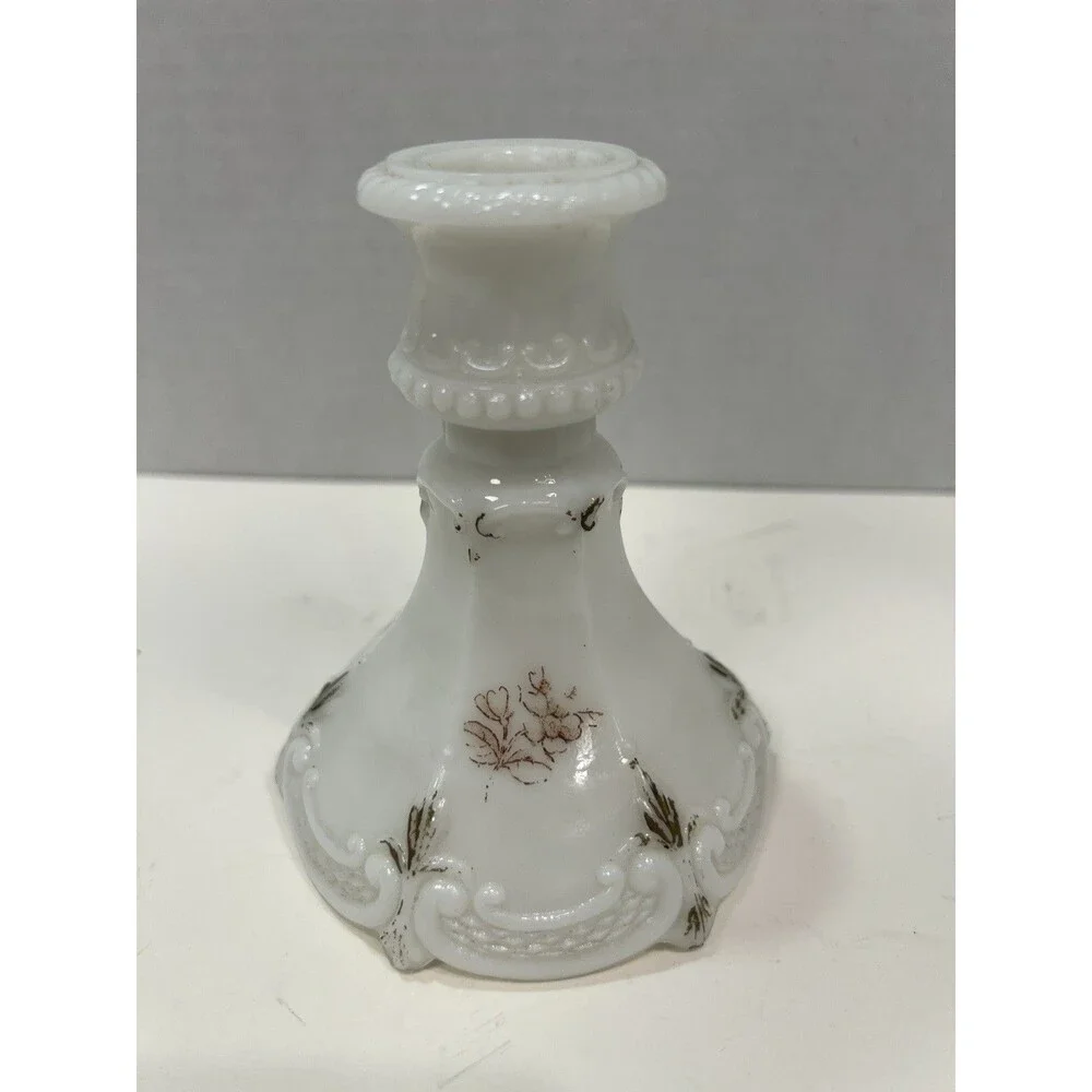 Antique Victorian Milk Glass Candle Holder Stem Vanity Ornate EAPG Candlestick